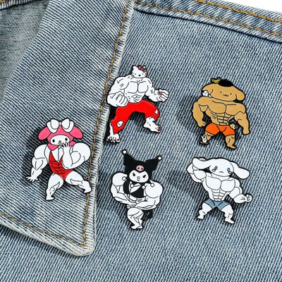 Funny Sanrio Muscle Serie Enamel Pins Kawaii Anime Hello Kit