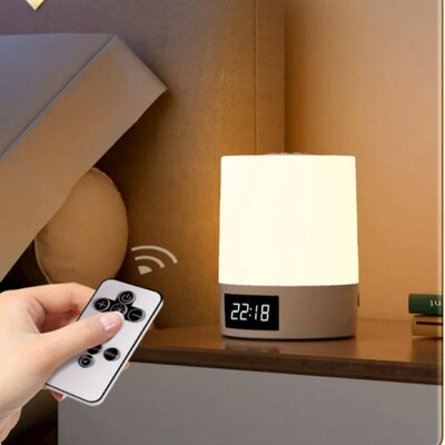 Night Light with Clock , Bedroom Bedside Lamp, Touch Baby Fe