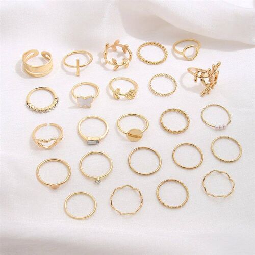24pcs/set Vintage Heart Butterfly Rings Set For Women Fashio