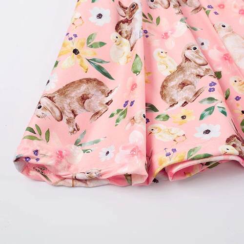 Girlymax Spring Easter Baby Girls Pink Bunny Print Knee Leng