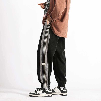 Striped Corduroy Skinny Pants Mens Autumn and Winter Ins Fa