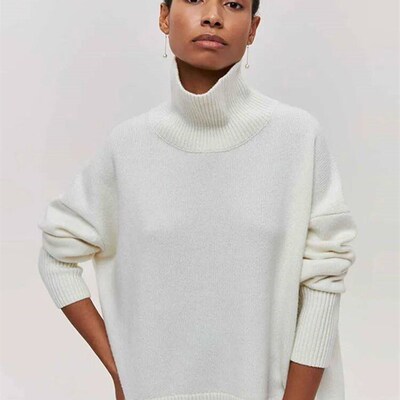 Solid Turtleneck Long Sleeve Pullover For Women Fashion Chic