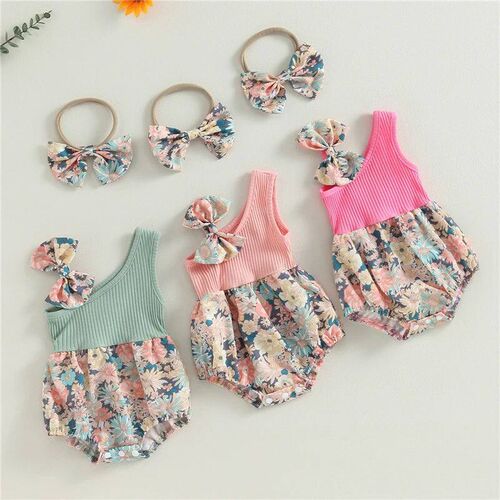 Summer Newborn Infant Baby Girl Romper Cute Floral One Shoul