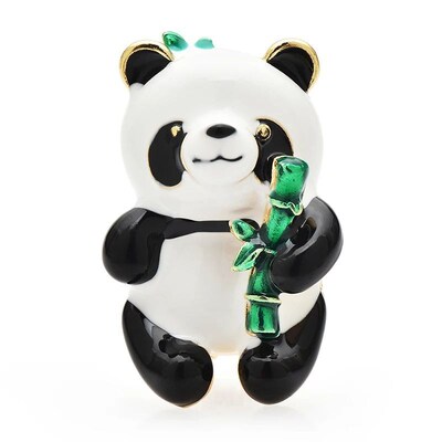 Wuli&baby Eating Bamboo Panda Brooches For Women Unisex Enam