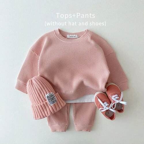 Korean Baby Clothing Sets Waffle Cotton Kids Boys Girls Clot