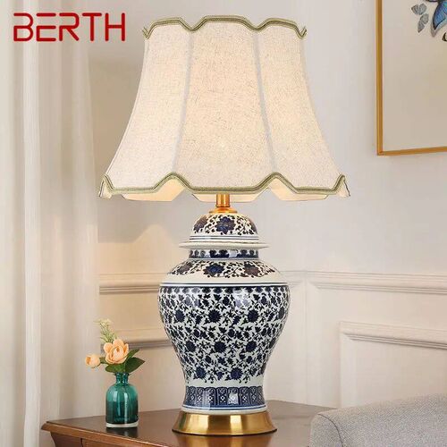 BERTH Modern Ceramics Table Lamp LED Dimming Chinese Blue An