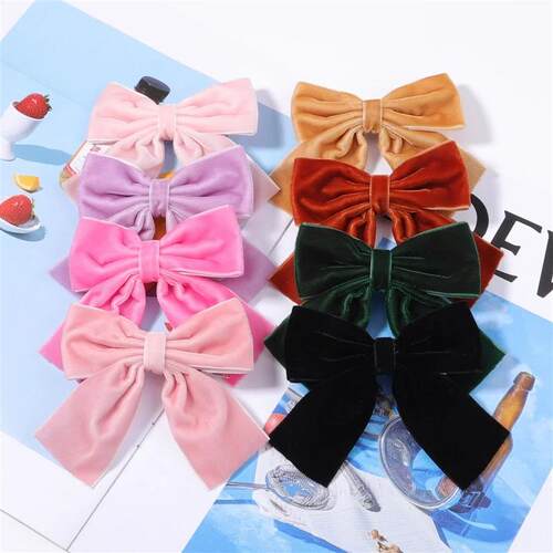 4.3inch Velvet Bows Hair Clips for Girls Black White Red Pin