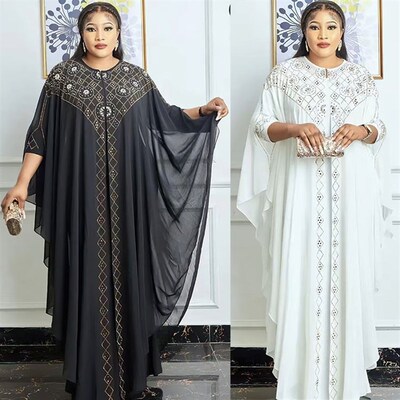 African Plus Size Robe Dresses for Women Embroidery Patchwor
