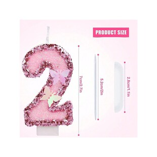 Birthday Number Candles, Pink Butterfly Sequin Happy Birthda