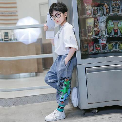 Jeans for boys Teenage Children Jeans Elastic Waist Denim Pa