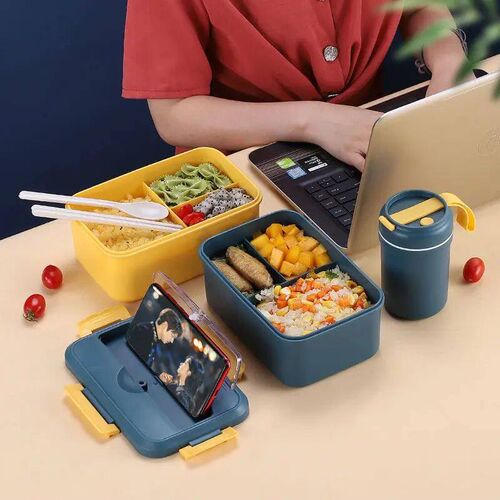 Microwave Lunch Box with Spoon Chopsticks Wheat Straw Dinner