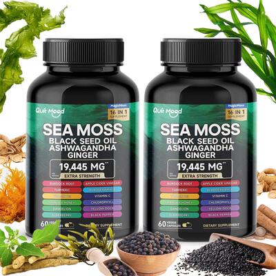 2Pcs Sea Moss 3000mg Black Seed Oil 2000mg Ashwagandha1000mg