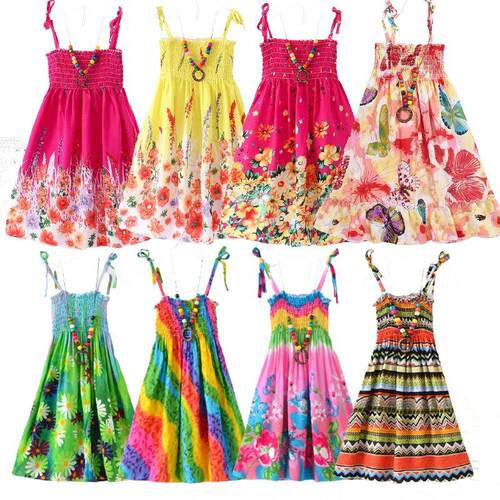 2023 Summer Girls Floral Dress Sling Ruffles Bohemian Beach