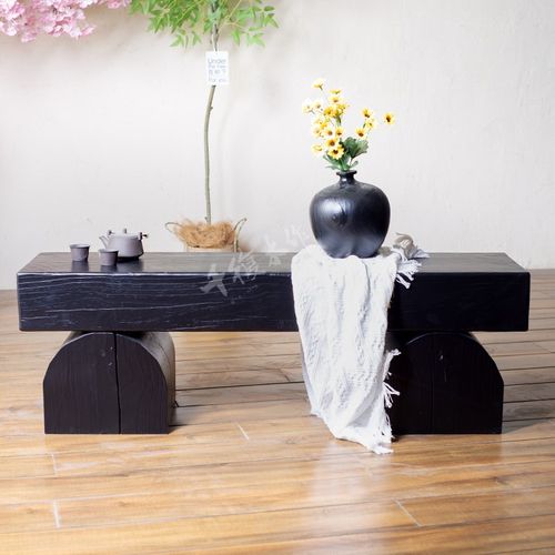 实木长条凳卧室床尾凳原木长凳商场休息凳诧寂风木桩凳碳黑长餐凳