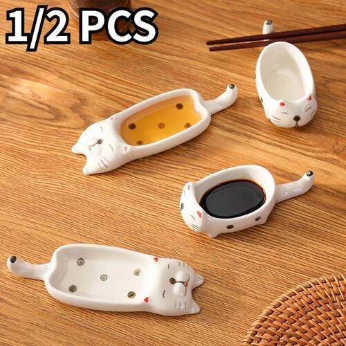 1/2 Pcs Kitchen Tableware Ceramic Dipping Bowls Seasoning Pl