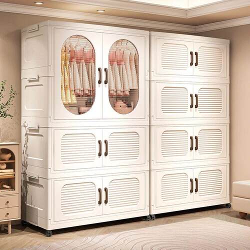 60cm Double-Door Foldable Wardrobe with Wheels - Large Capac