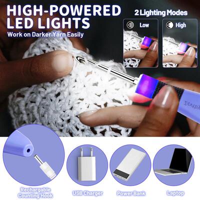 12pcs Lighted Crochet Hook Set with Counter Ergonomic Knitti