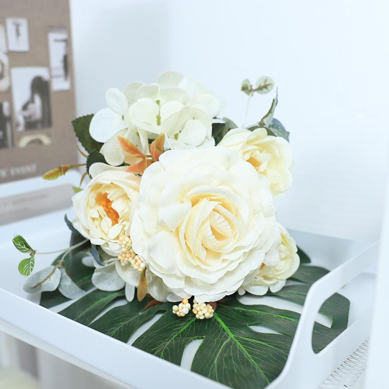 Artificial Flowers Retro Silk Rose Bouquet Hydrangea Peony V图片