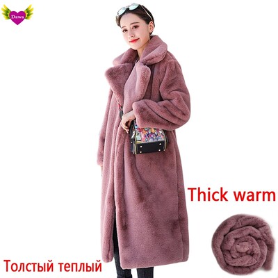 2021 Winter Women High Quality Faux Rabbit Fur Coat OverCoat