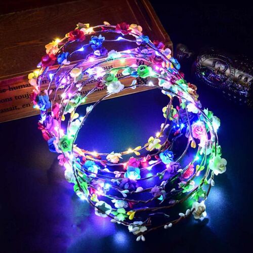 Party Crown Flower Headband LED Light Up Hair Wreath Hairban