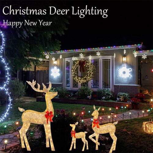 3pcs 2D Deer Christmas Decor LED Light Glowing Garden Decora
