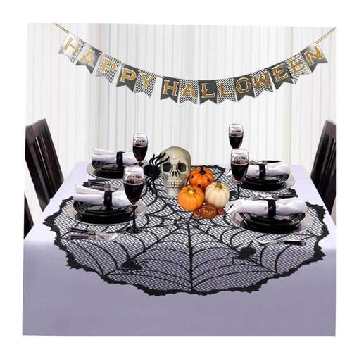 Halloween Table Runner Lace Spider Web Tablecloth Black