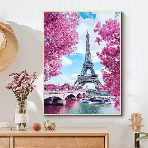 Landscape 5D Diamond Painting Eiffel Tower Beach Rhinestones