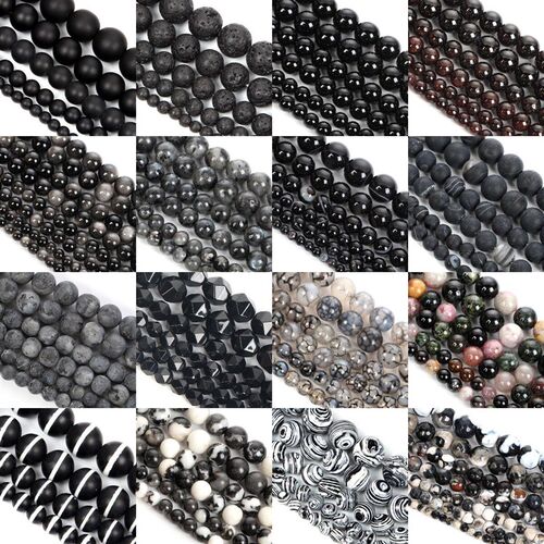 Natural Black Stone Beads Obsidian Lava Labradorite Agates H