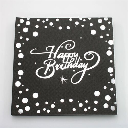 10Guests Black Stamping Silver Letter Happy Birthday Disposa