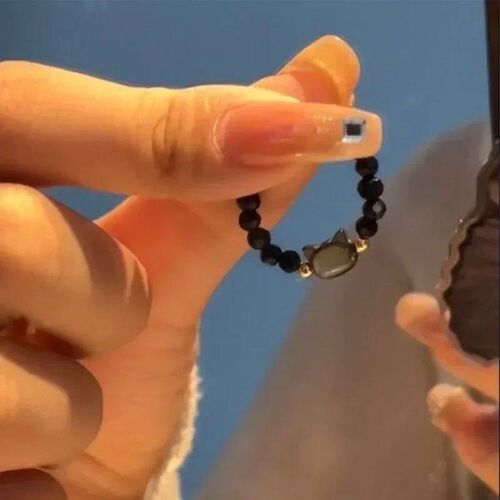 2pcs Natural Moonstone Obsidian Rings Beads Minimalist Fidge