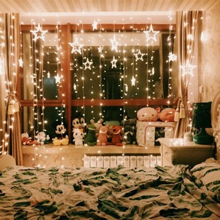 led彩灯闪灯串灯少女房间装 饰主播背景卧室挂灯星星窗帘灯瀑布灯