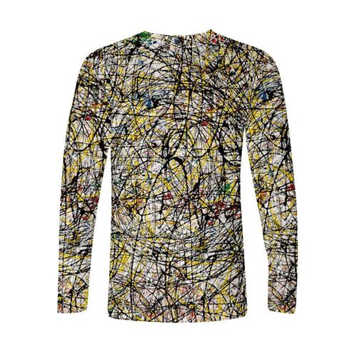 Line element 3D digital casual tend mens 3D long-sleeved T-