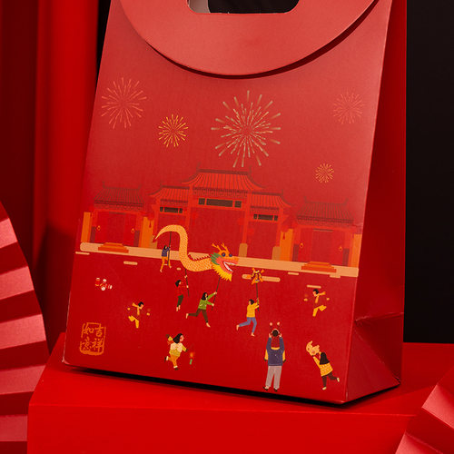 Chinese Red Lucky Flap Handheld Packaging Gift Bag