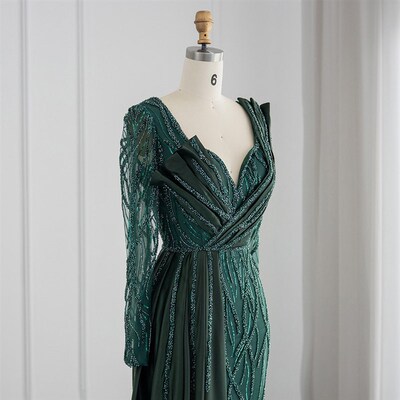 Sharon Said Emerald Green Luxury Dubai Evening Dress for Wom