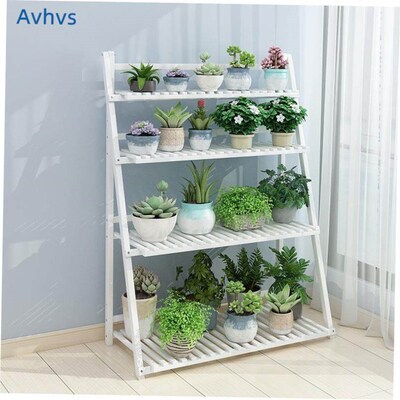 Flower shelf balcony decor wood small plant pot indoor rack1