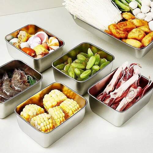 6Pcs 600ml Stainless Steel Refrigerator Food Storage Box wit
