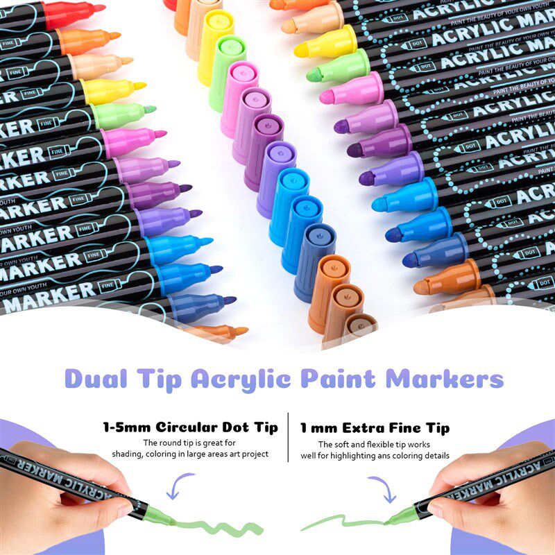 12/24/36/48 Colors Dual Tip Acrylic Paint Pens Markers  for图片
