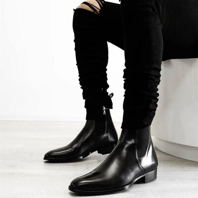 Chelsea Boots Men Black Brown Business Short Shoes for Men w