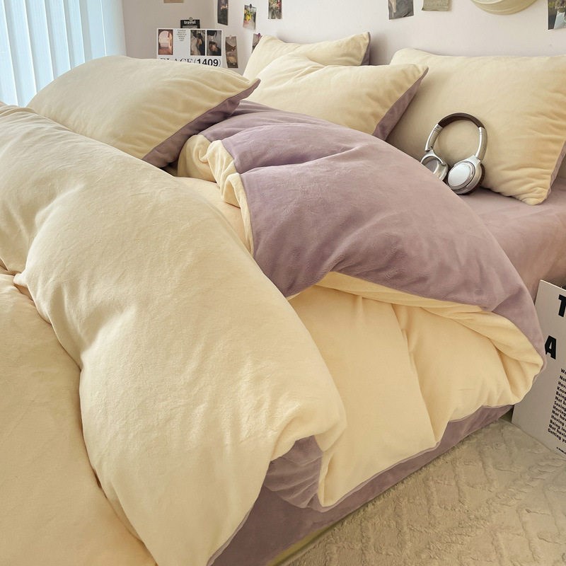 Double-sided Thickened Four-piece ral Fleece Bedding Fleece-图片