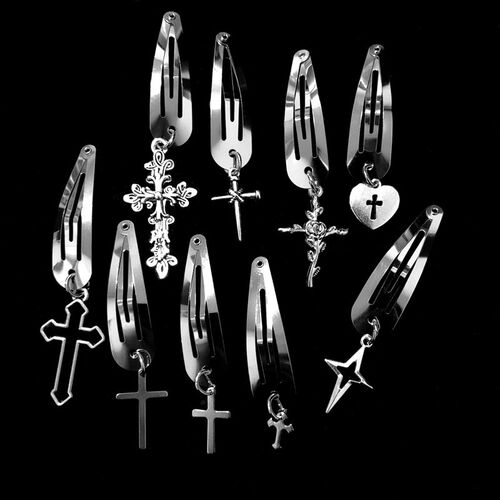 Hiphop Rock Metal Cross Flower Star Hair Clips for Girls Fem