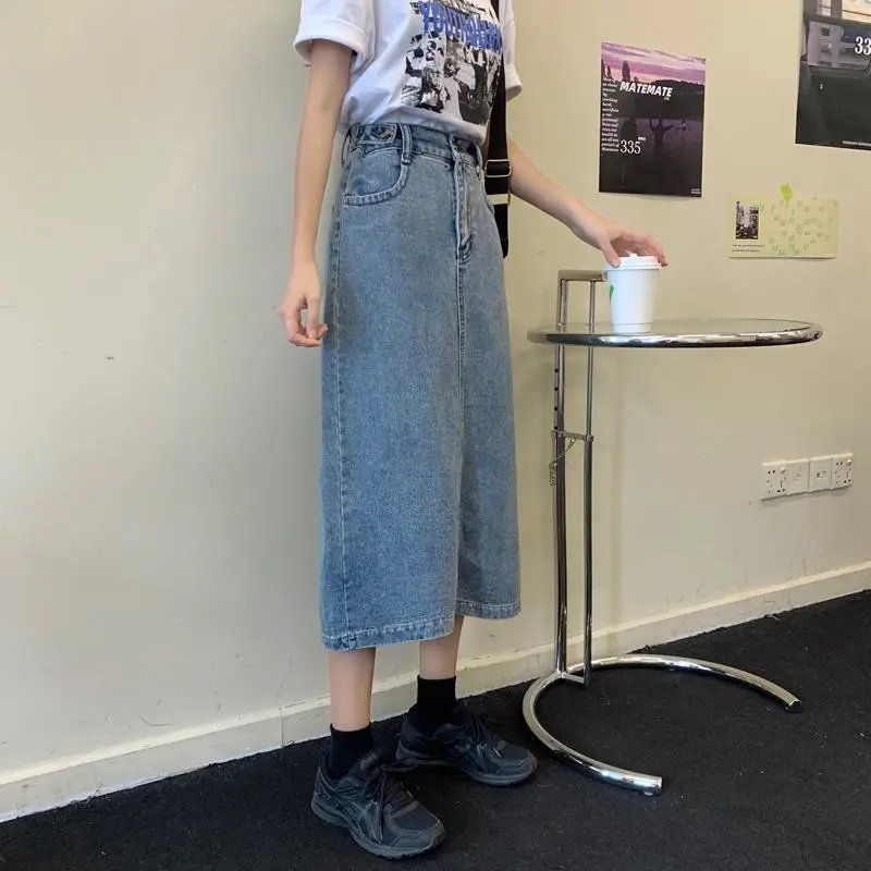Fashion Vintage Long Denim Skirts Woman Spring Summer High图片