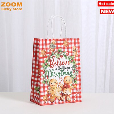 5pcs Christmas Paper Gift Bags Handles decorations Crafts