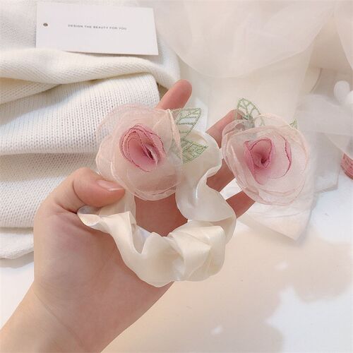 Mesh Camellia Flower Elastic Hair Band for Women Stylish Pon