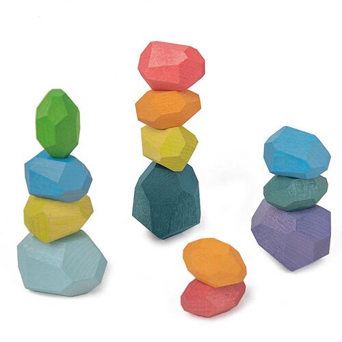 Childrens Wooden Colored Stone Jenga Building Block Toy