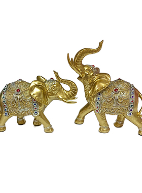 大象摆件一对泰国家居金色客厅招财酒柜泰式玄关东南亚风格装饰品