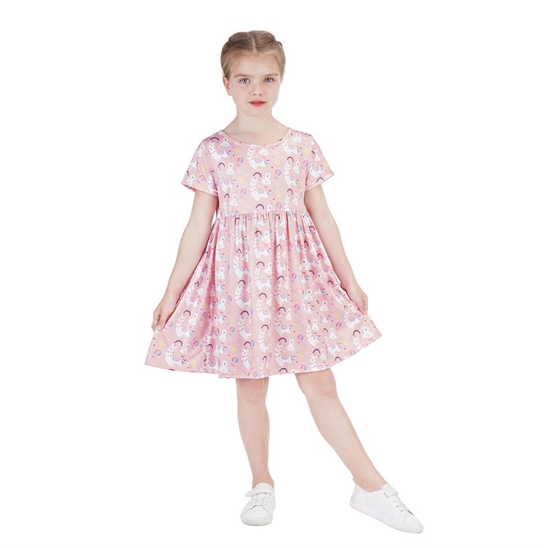 Girl Beach Summer Dress Kids Elsa Anna Printed Boho Flare Cl图片
