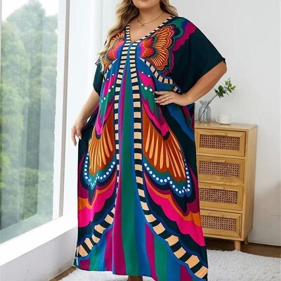 Summer New Plus Size Causal Batwing Sleeve Kaftan Maxi