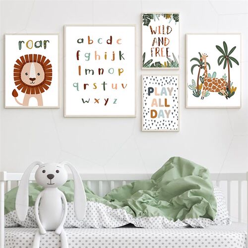 Lion Giraffe Monkey ABC Animal Nursery Wall Art  Painting No