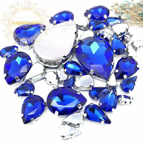 30Pcs/Bag Silver Claw Setting Mix Drop Shape Size Glass Crys