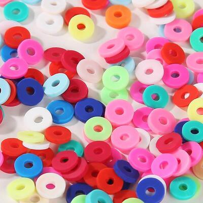350pcs 6mm Flat Round Polymer Clay Beads, Loose Spacer